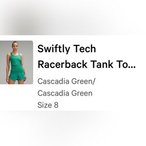 lululemon athletica Cascadia Green Racerback Tank Top